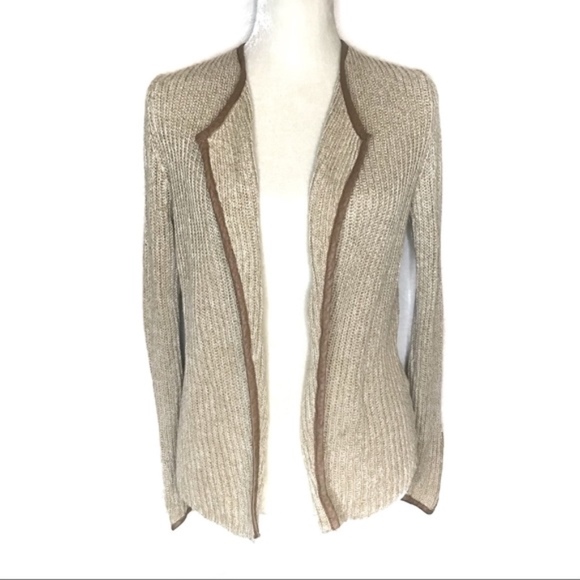 LUCKY BRAND LEATHER ZIPPER DETAIL TAN CARDIGAN - Picture 2 of 8